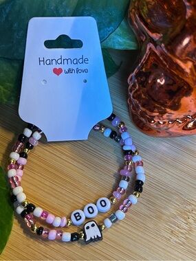 👻✨ Boo 2-PC Stretchy Beaded Bracelet Set‎ | Handmade | Halloween Bracelet Stack